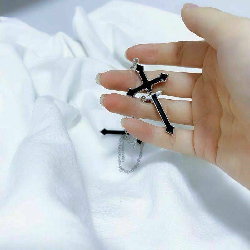 Goth Punk Rock Black Cross Chain Wrap Cuff Earrings Jewelry Piercing Required AU