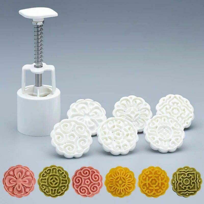 6 Flowers STAMPS Round Pastry Moon Cake Mold Mould Cookies Mooncake Decor 50g
