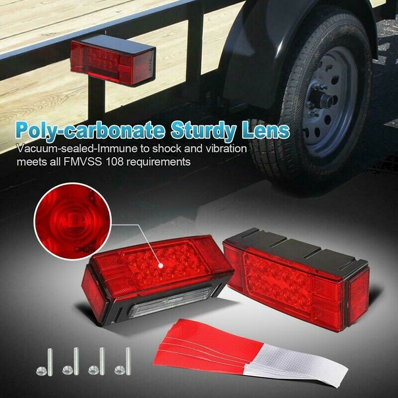 Left+Right/Over 12 LED Diodes Waterproof Red Trailer Boat Rectangle Stud StoR2E7