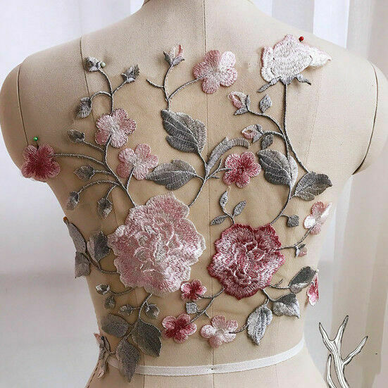 Flower Lace Embroidery Patches Tulle Wedding Dress Applique Sewing Decor DIY