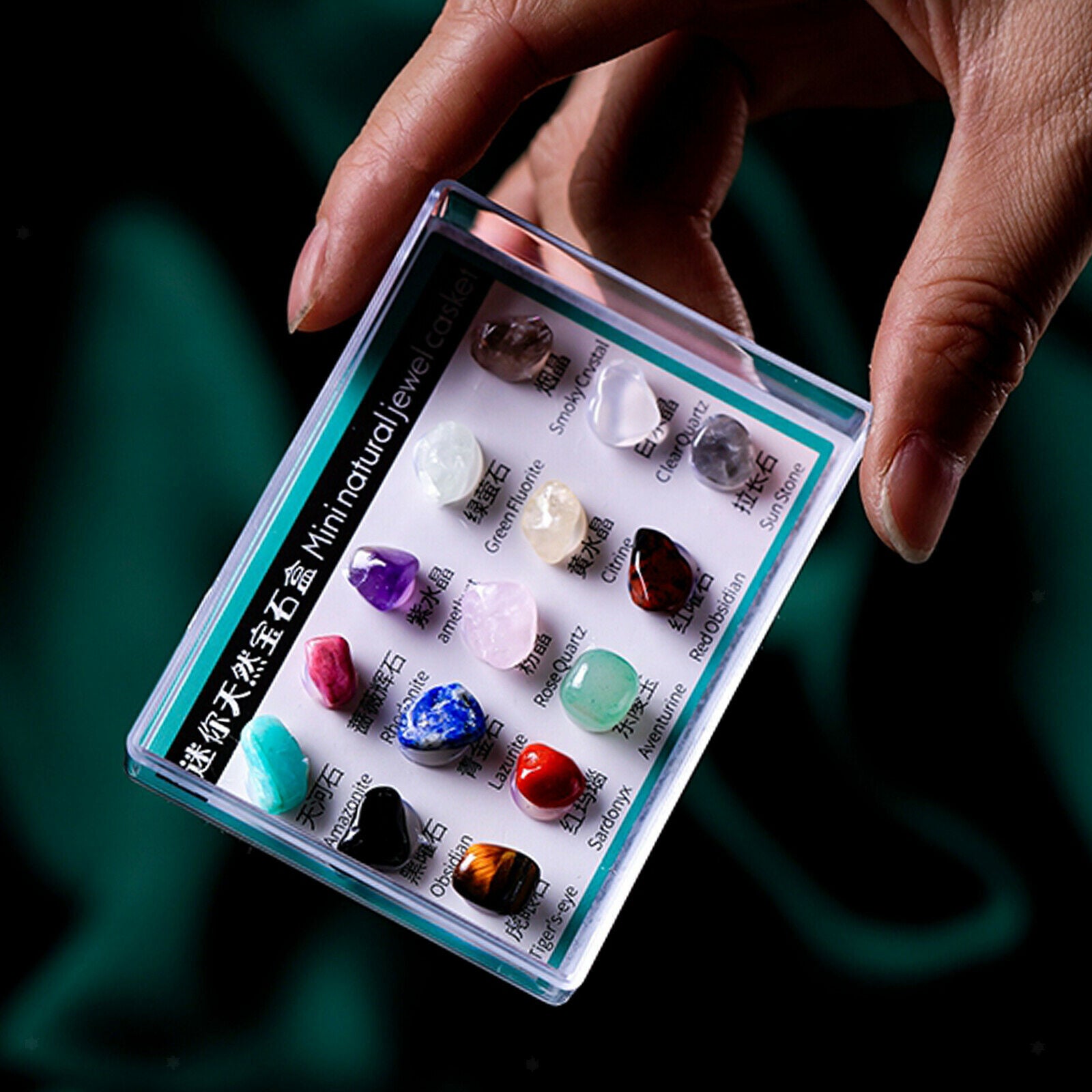Natural Rock Gemstones Collection Box Crystal Mineral Specimen Souvenir