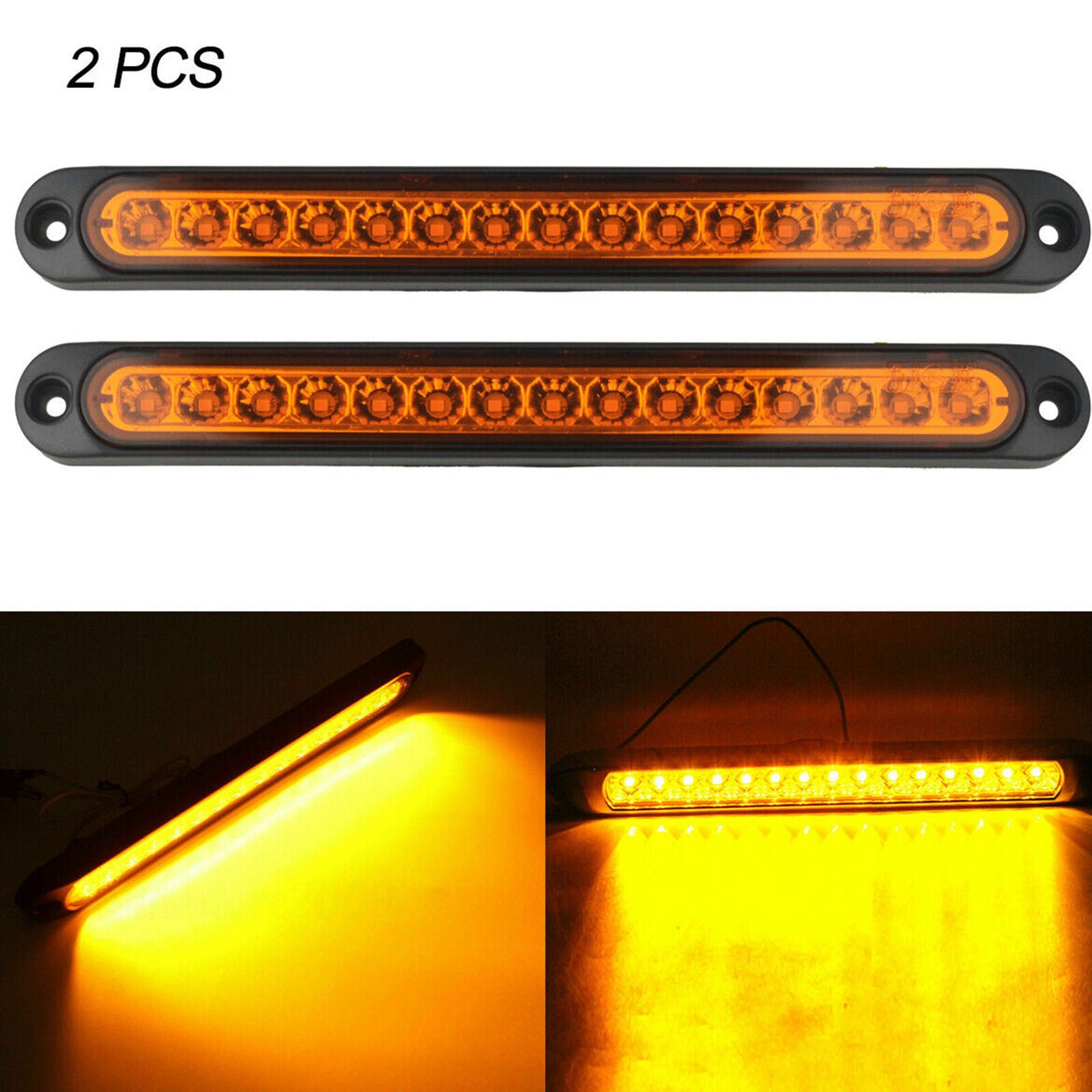 Car Truck 15LED Light Lamp DRL Bar Brake Rear Turn Signal Stop Tail Strip Amber