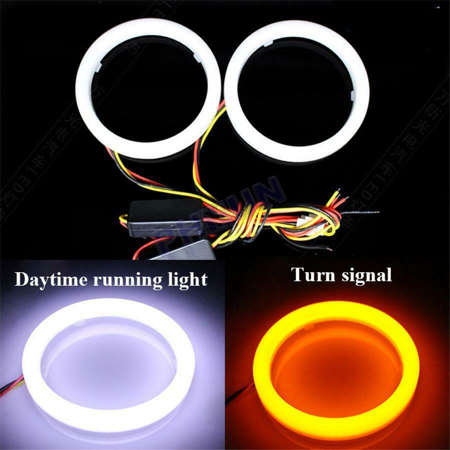 2Pcs Car White Amber 60MM LED Angel Eyes Halo Rings Headlight DRL Light Retrofit