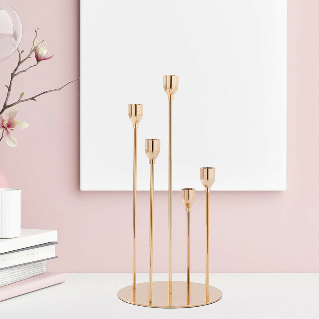 Tall 5 Heads Candelabra Taper Candle Holder Stand Desktop Party Ornament