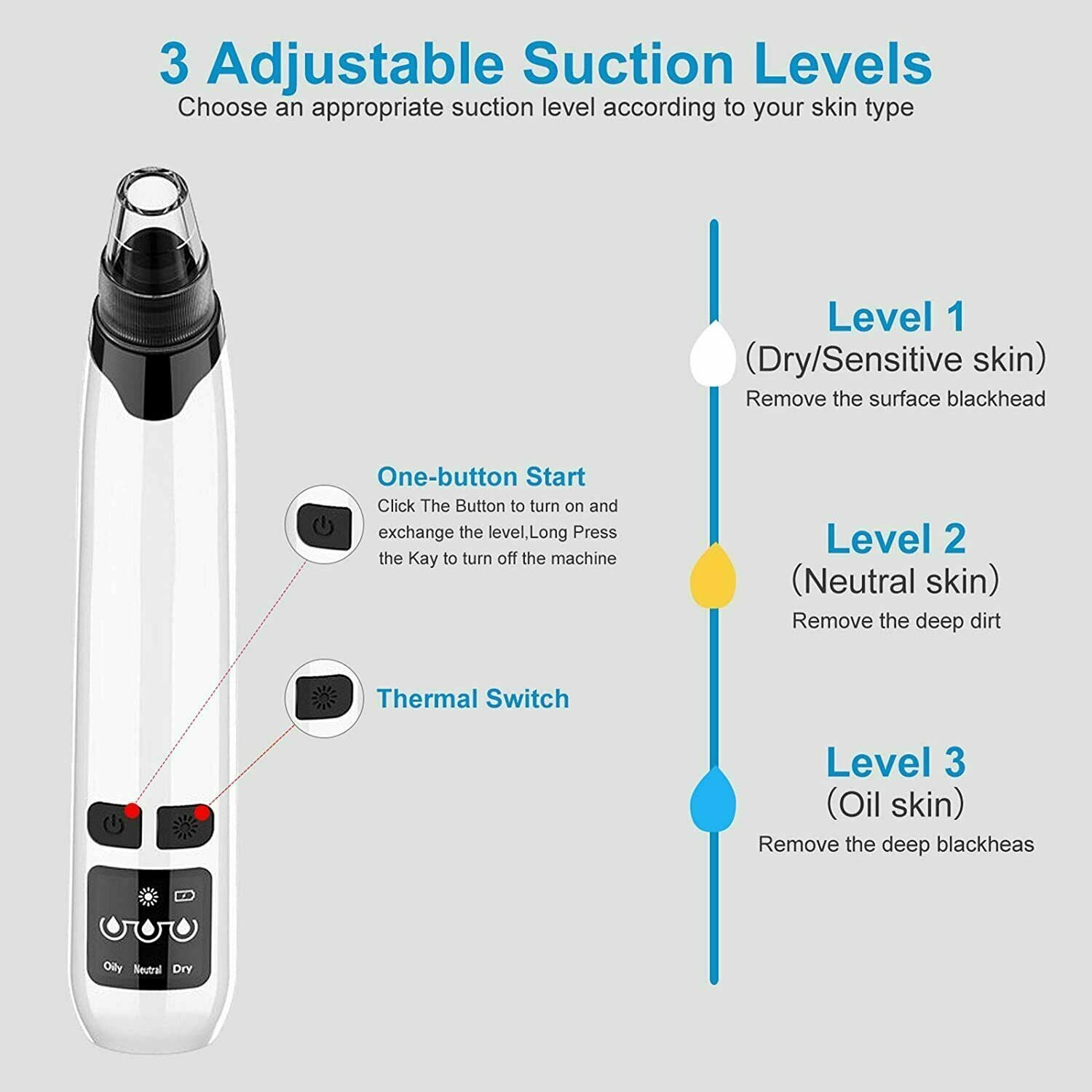 Electric Heating Blackhead Vacuum Pore Cleaner Acne Pimple Remover Suction Tool