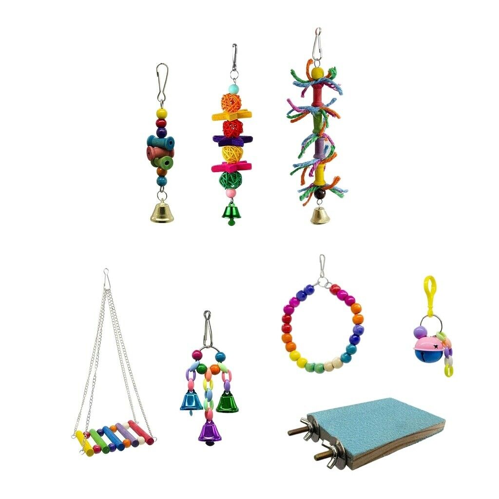 8 Pieces Perfect Hanging Chew Toys, Colorful Parrot Chewing Toys with A Bell