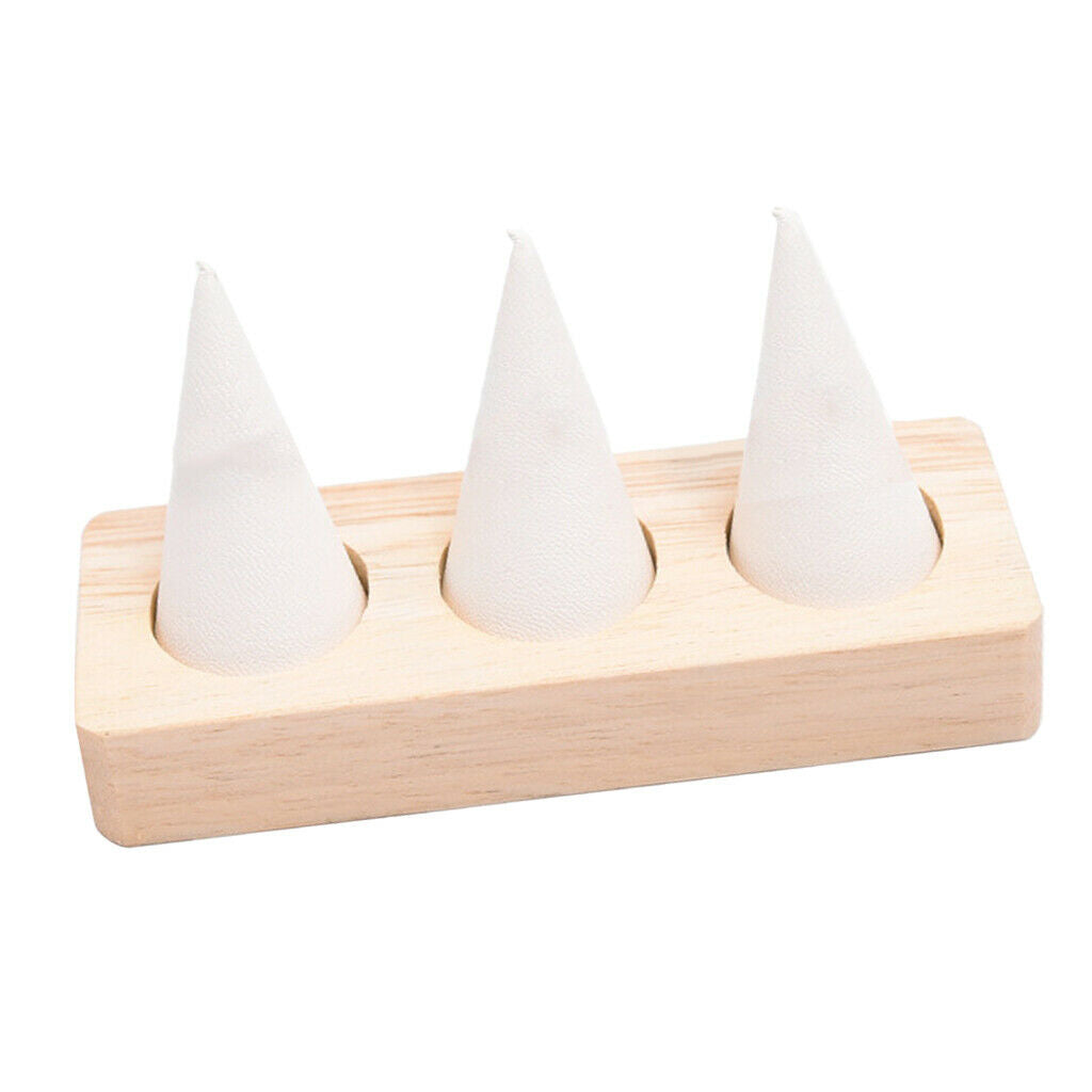 Rectangle Base Finger Ring Display Stand Jewelry Showcase - White Leather
