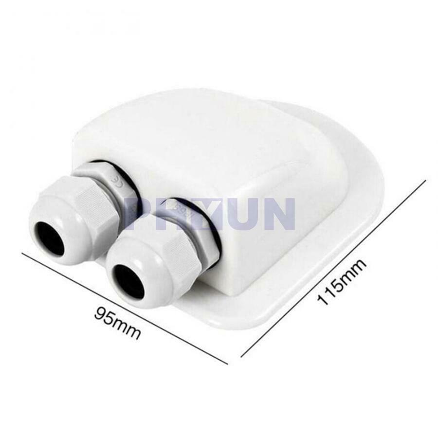 1pc White ABS Car Camper RV Top Roof Double Cable Entry Gland For 6-12mm Cable