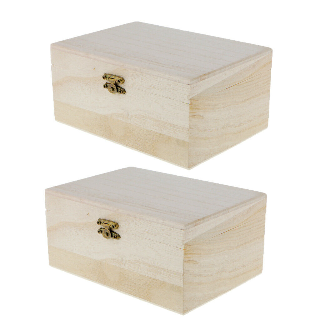 2 Pieces Unfinished Wood Classic Box Storage with Hinged Lid for Arts Crafts