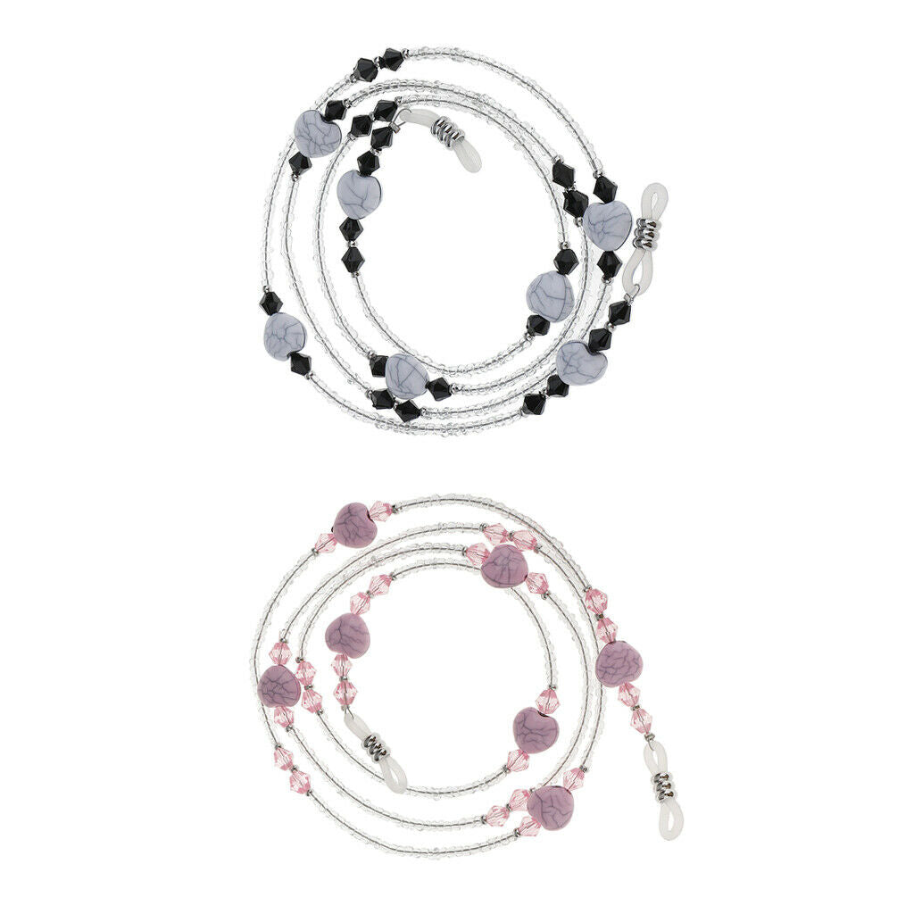 2 Pieces Women Heart Eyeglass Cord Holder Necklace Sunglass Neck Strap Chain