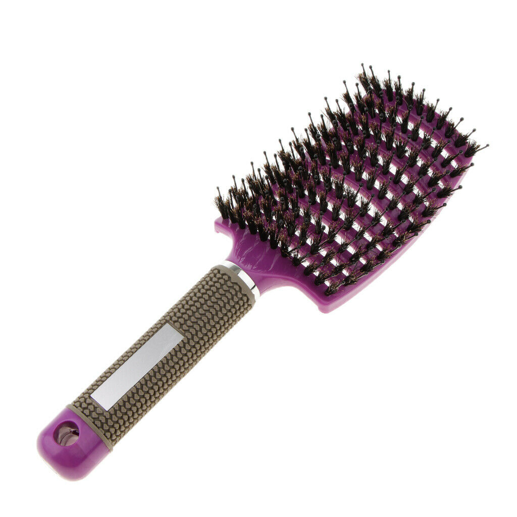 2x Curved Paddle Comb Scalp Massage Hair Brush Boar  Hair Detangling