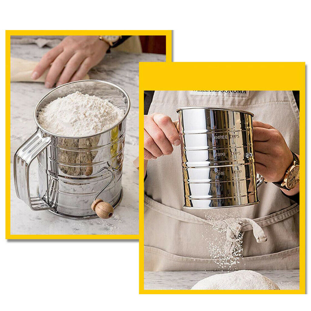 Stainless Steel Crank Style Flour Sifter, 3 Cup, Sift Flour & Dry Ingredients
