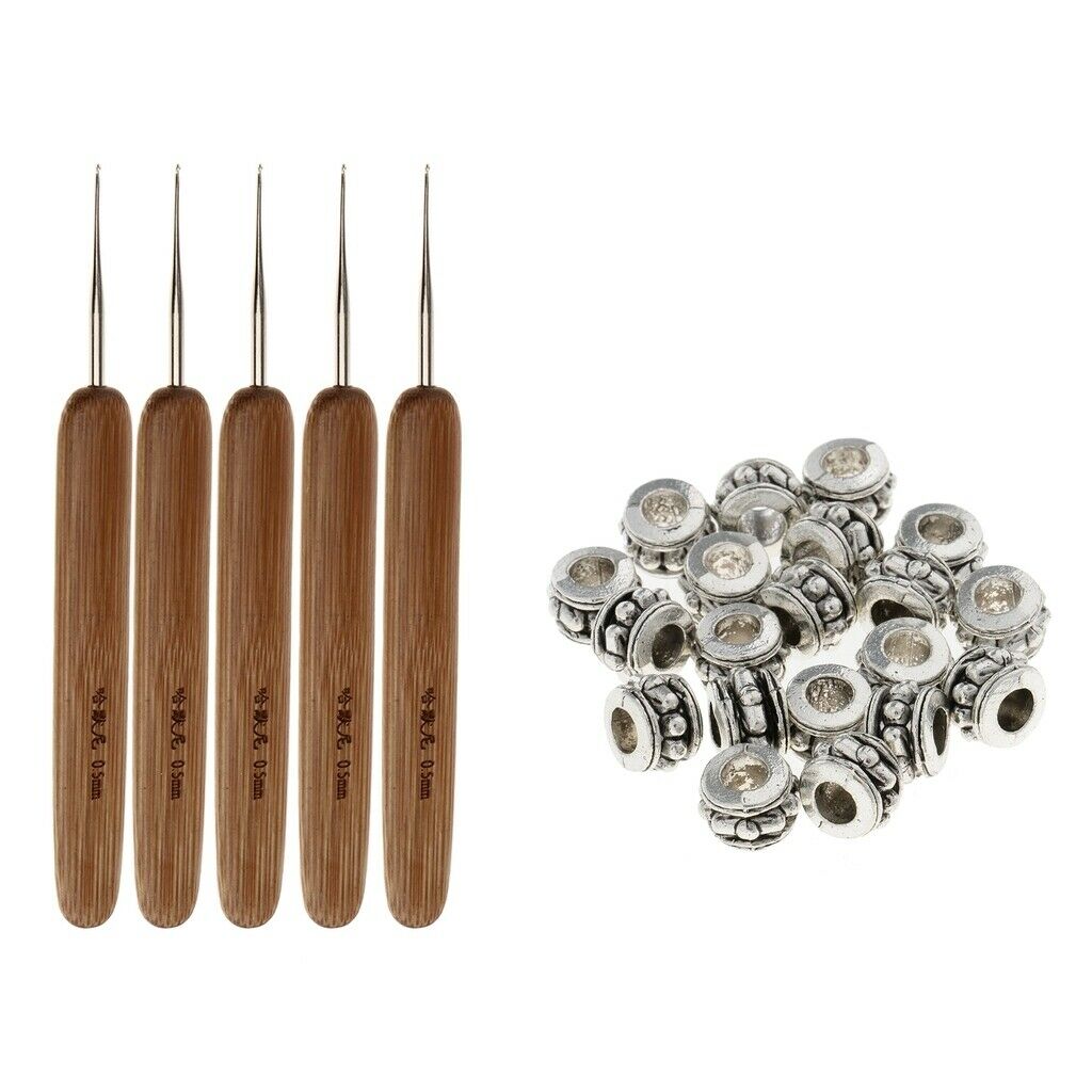 5Pcs Bamboo Hair Weaving Crochet Needles Hooks Dreadlock Tool Set 0.5mm + Lot