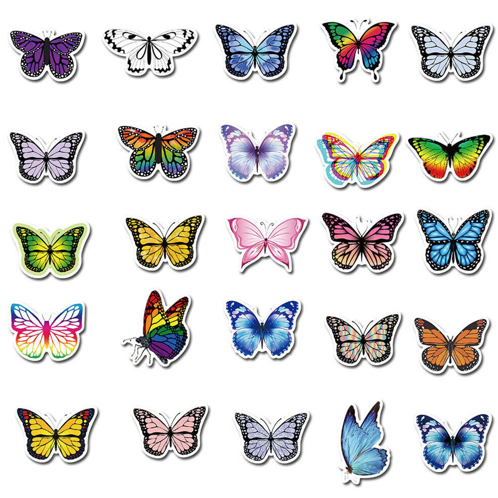 Colorful Butterfly Stickers 50 Pcs Decals for Water Bottle Laptop Luggage Crafts