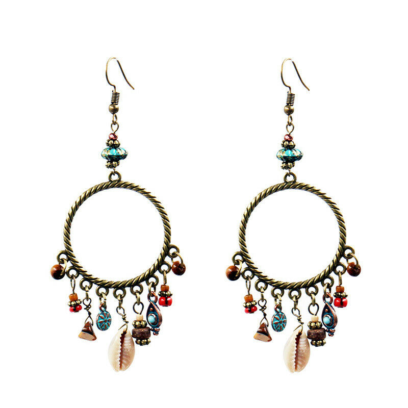Boho Tassel Shell Flower Circel Round Dangle Drop Hook Ear Stud Earrings Jewelry