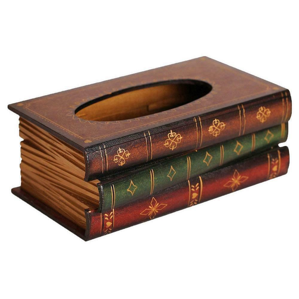 Wooden Book Design Tissue Box Holder,Tissue Box Cover Napkin Holder Modern