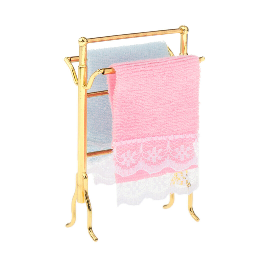 1:12 Scale Metal Free-Standing Hand Towel Drying Rack with 2 Towels for