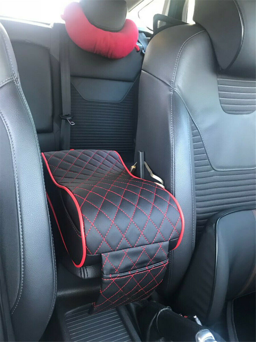Universal Black and Red Plaid Armrest Box Mats Armrest Top Mat Liner PU Leather