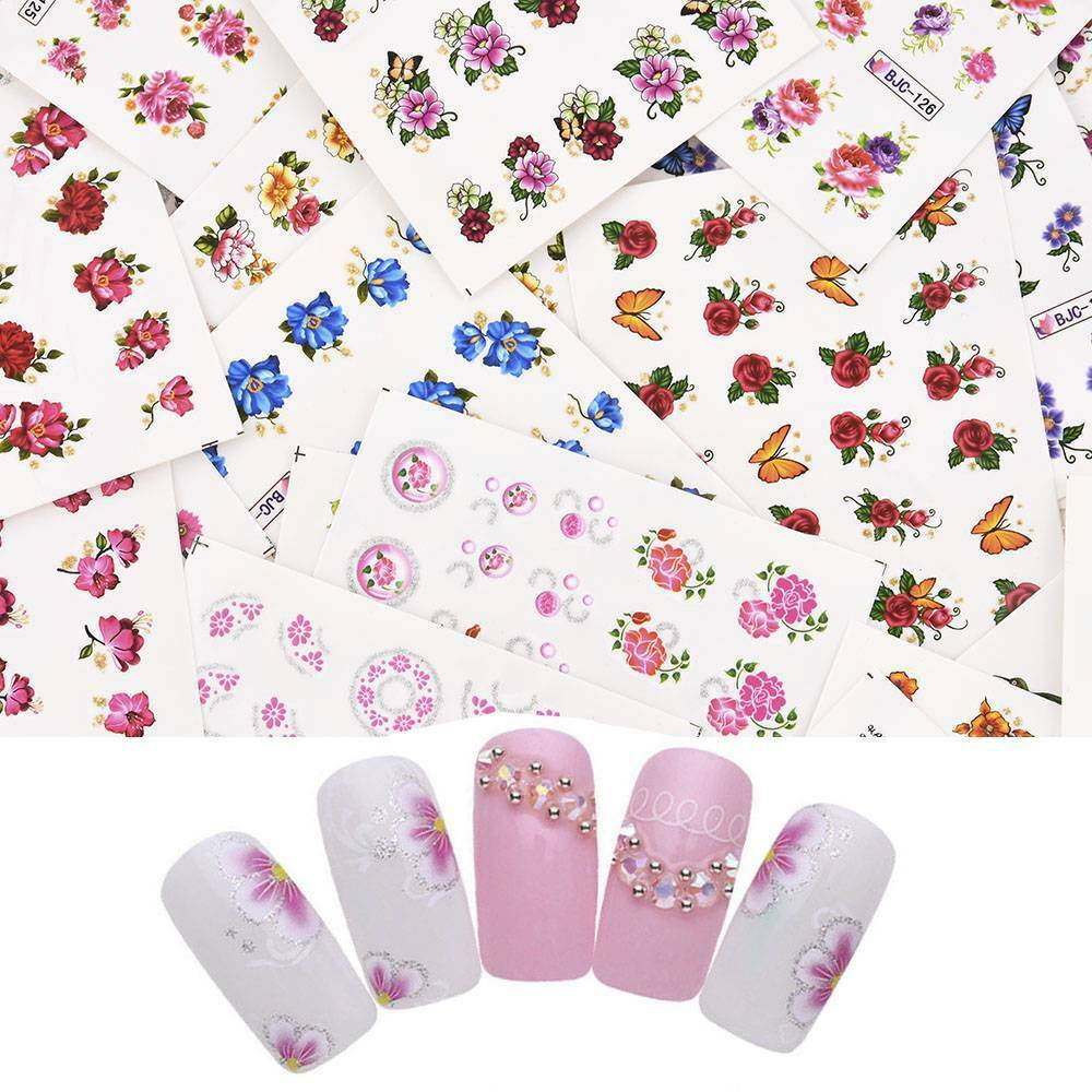 55 Sheets Cherry Nail Art Water Transfer Stickers Flower Butterfly Decals DIY