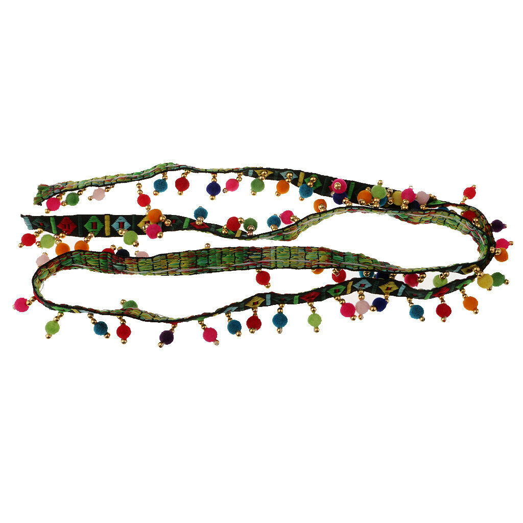 2pcs Pompom Ball Tassel Fringe Trim Jacquard Ribbon Sewing Appliques Crafts