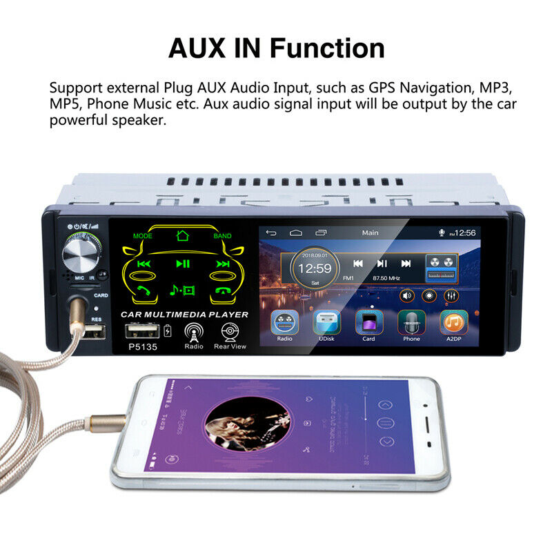 Car 4.1" 1 Din Touch Screen MP5 Player Steering Wheel Control Set MP3 USB Unit