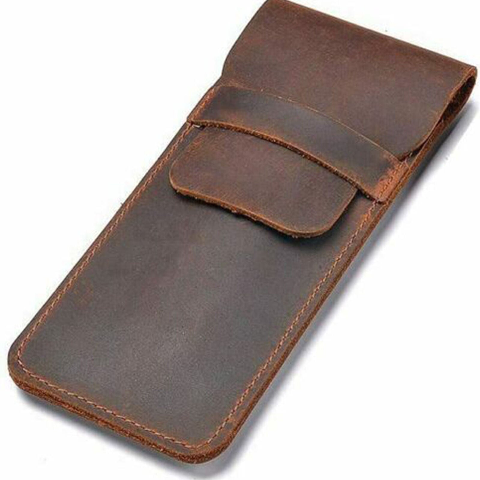 Brown Soft Leather Pencil Fountain Pen Storage Case Pens Pouch Bag Holder