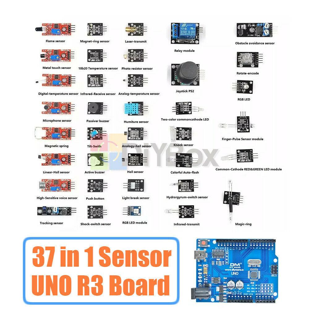 37 in 1 Sensor Module Kits + For Arduino Mini USB UNO R3 ATmega328P CH340 Board