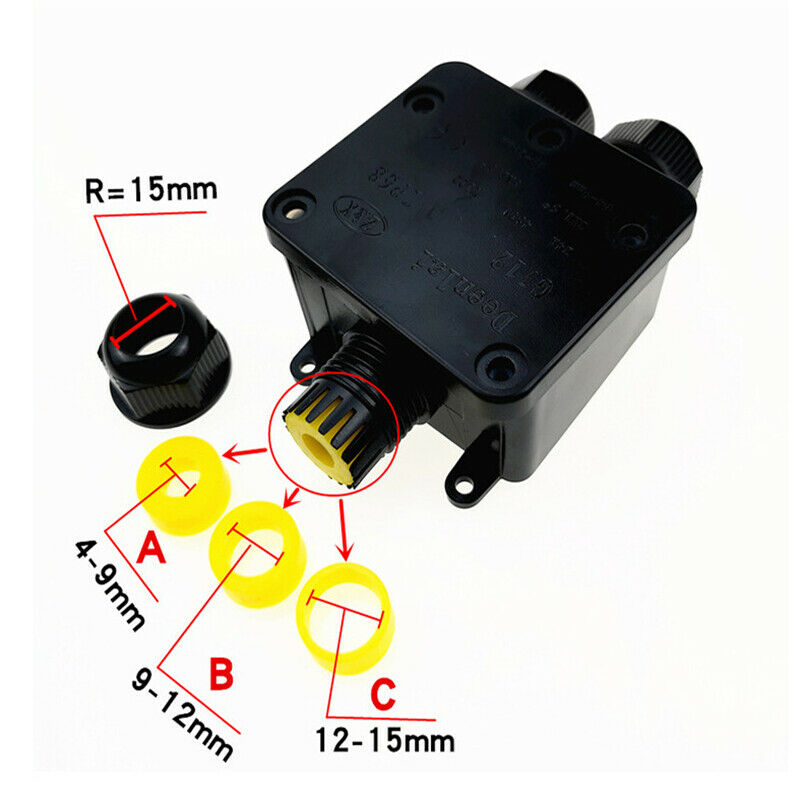 3 Way IP68 Waterproof Electrical Junction Box Cable Wire Line Connector Outdoor