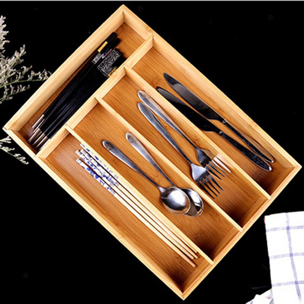 Bamboo Utensils Drawer Organizer, Cutlery Utensil Silverware Tray, Perfect for