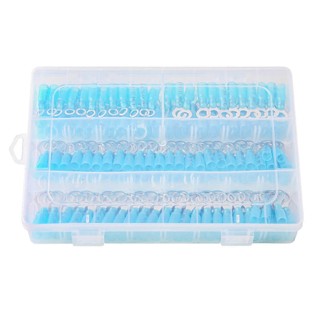 200PCS Ring 16-14AWG Blue Heat Shrink Wire Connectors Waterproof Seal Terminal