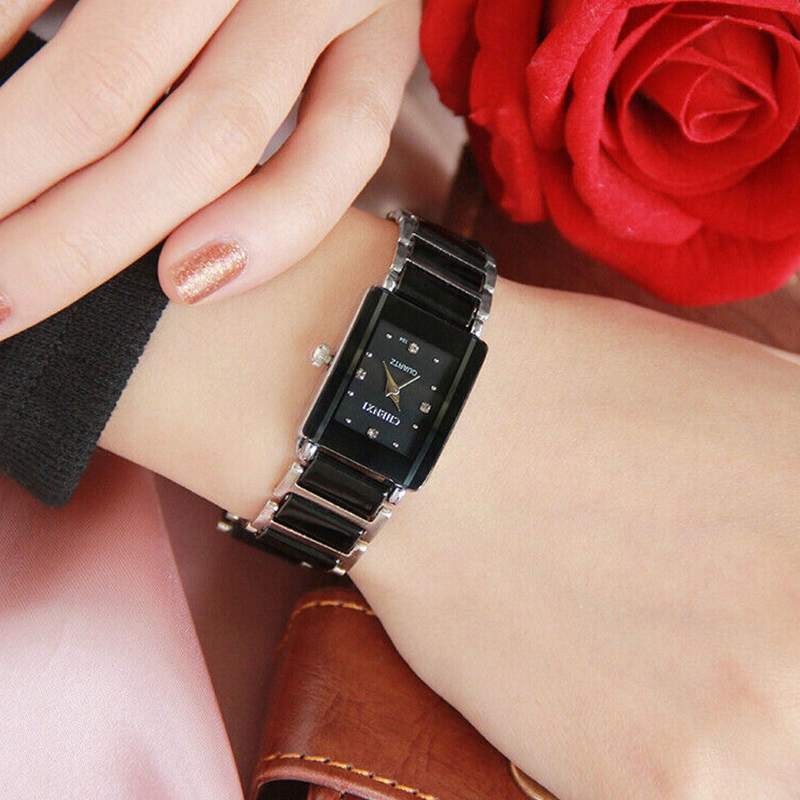 Brand Lady Wristwatch Elegant Black Ceramics Simple Minimalism Small Narr