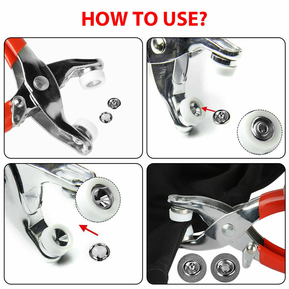 100pcs Popper Fasteners Sewing Prong Pliers Ring Press Studs Snap DIY Tool Kit