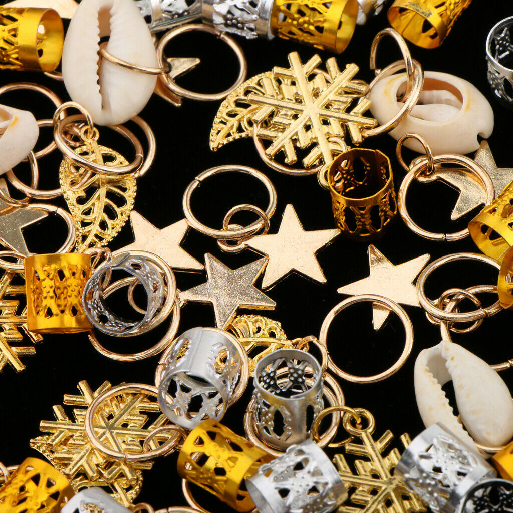 84x Mixed Shell Star Dreadlock Beads Hair Braid Rings Braiding Accessories