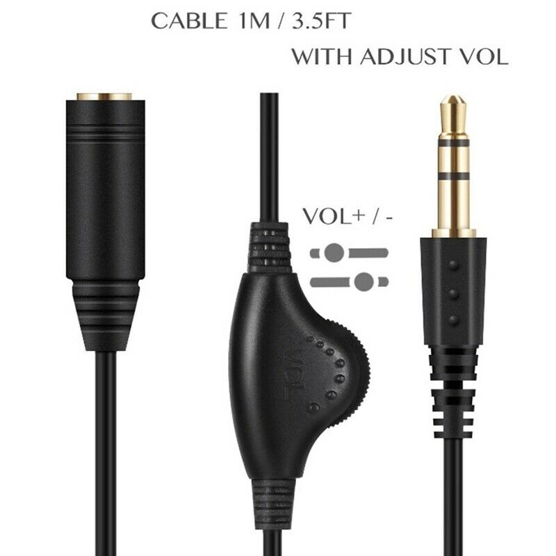 Black 3.5Mm M/F Stereo Headphones Audio Extension Cable 1M with Volume ControlW1