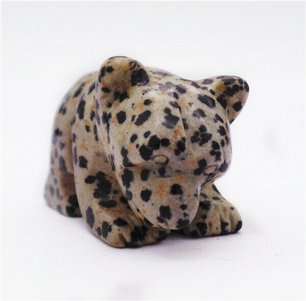 48x30x23mm Natural Dalmation Jasper Carved Bear Decoration Statue Decor HH7724