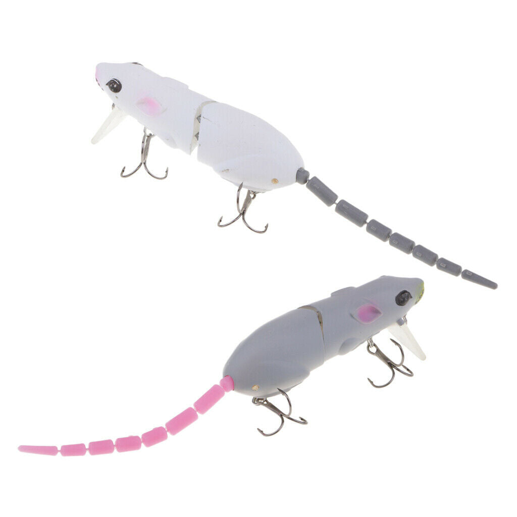 2pcs Plastic Mice Rat Lures Topwater Fishing Lures Artificial Bait with 2 Treble