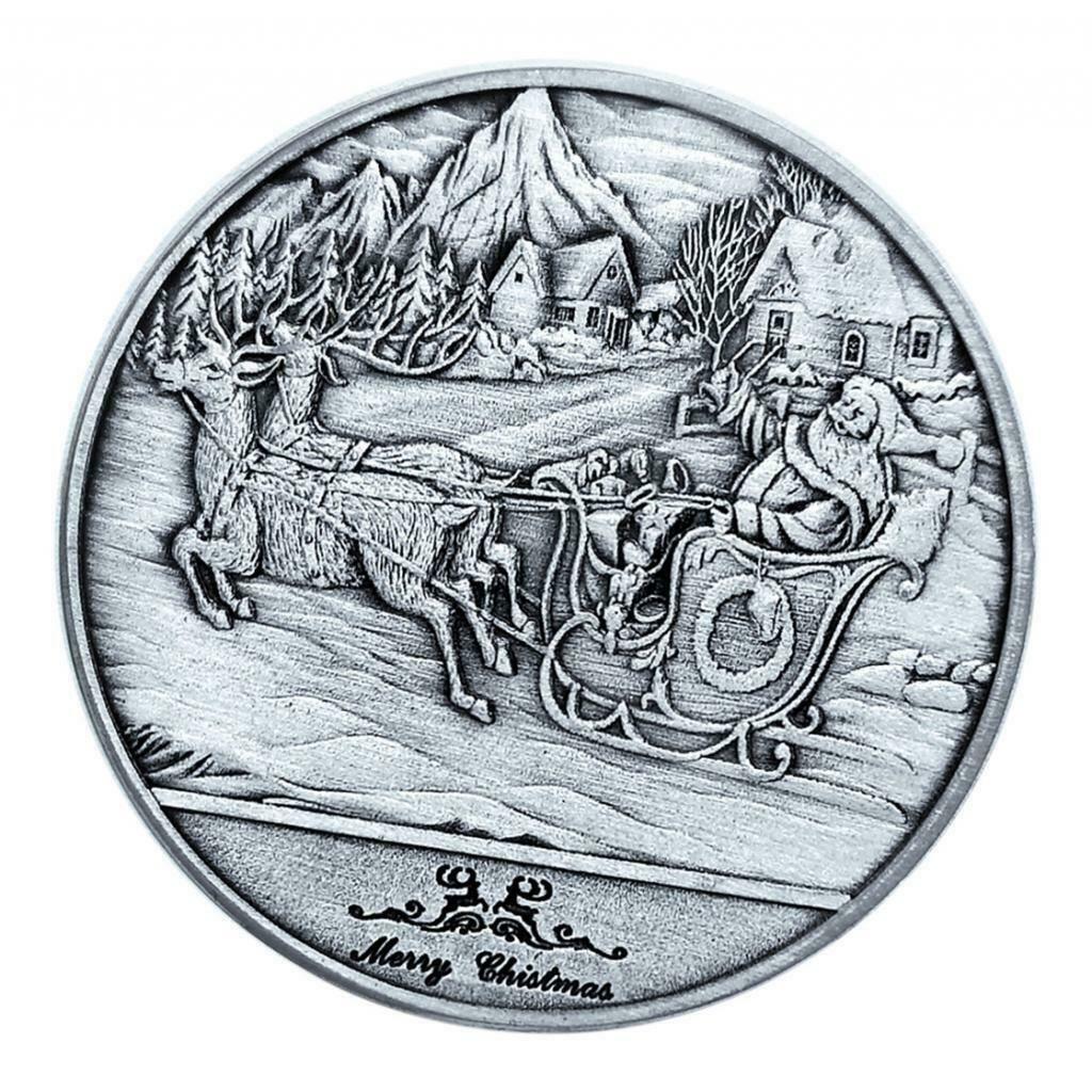 1x New Year's Santa Claus Coin 40mm Gifts Collectable Badge Gray