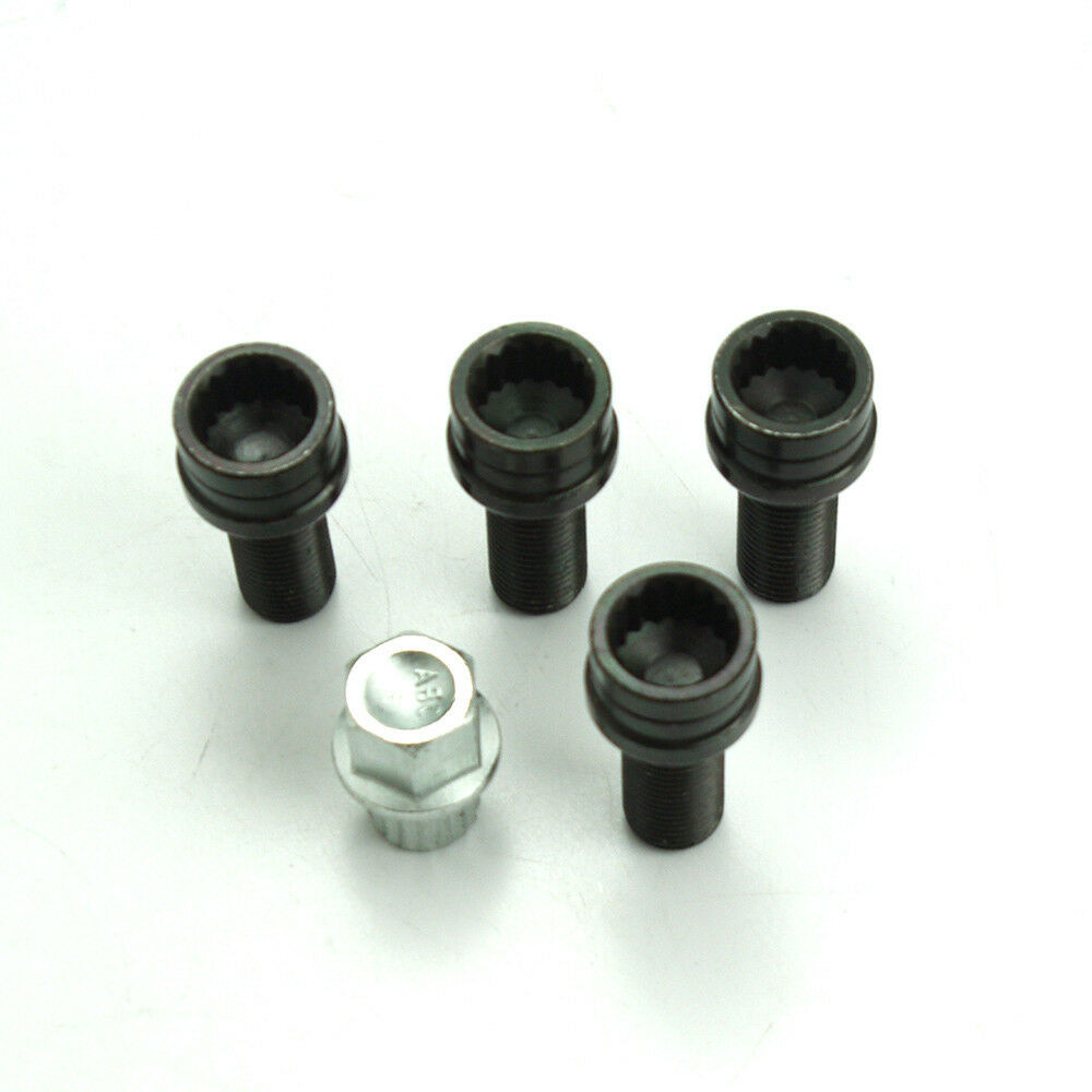4+1 17mm BLACK STEEL Wheel Bolt & Lock Lug Nut Set WITH KEY