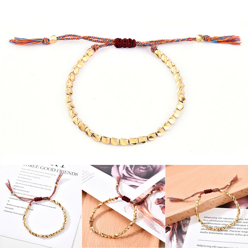 Beads Lucky Rope Handmade Cotton Copper Tibetan Buddhist Braided Bracelet AU X1