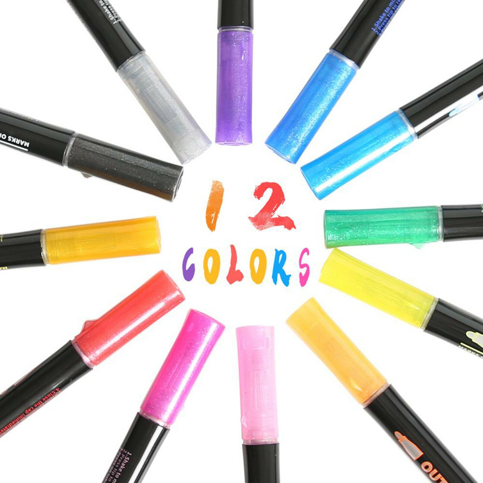 Outline Metallic Marker Pens 12 Colors Double Line Painting Permanent Marker Pen
