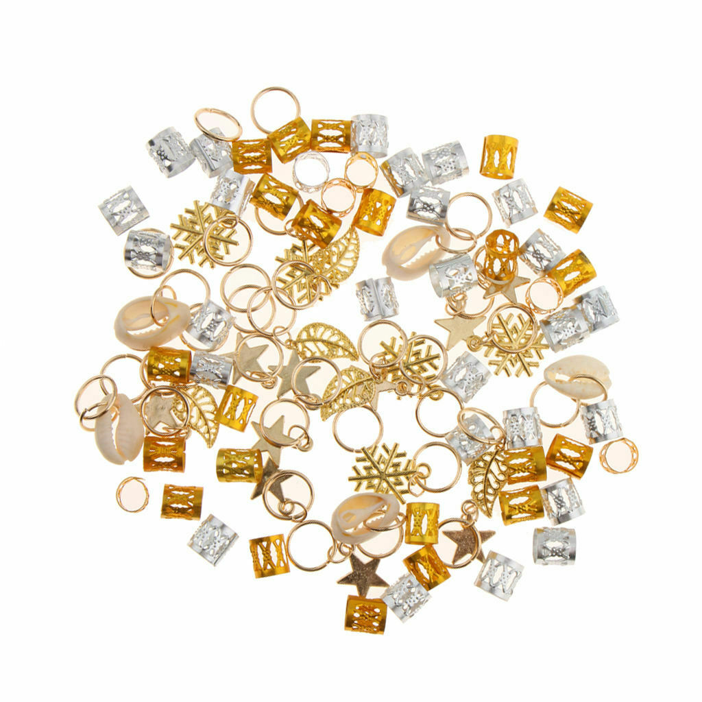 Pack of 84 Mixed Shell Leaf Dreadlock Beads Clips DIY Hair Braid Rings