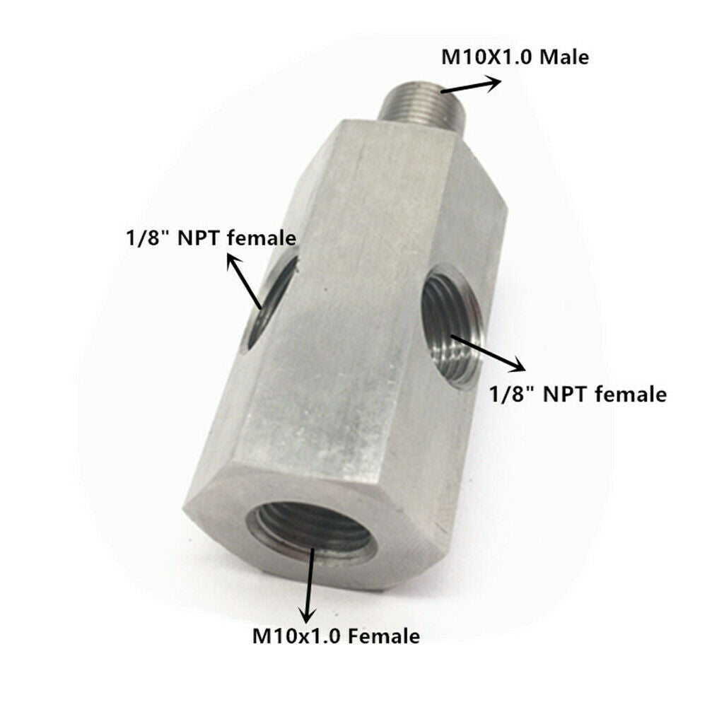 Oil Pressure Gauge Fitting Adapter M10   Male/Female 1/8" NPT New