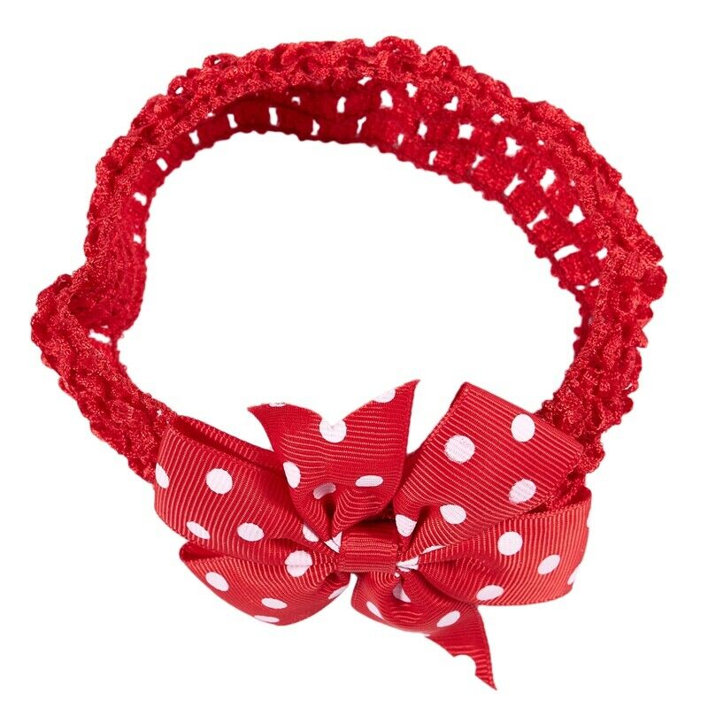 Baby Girl Rib Dovetail satin ribbon Polka Dot Bow Elastic hair band(Red) E6I7