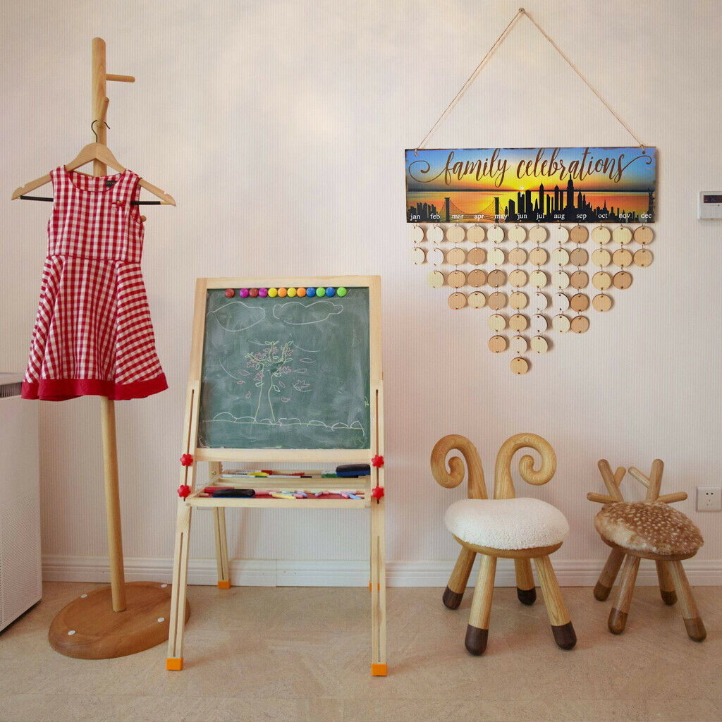 DIY Wooden Board Reminder Calendar with 50pcs Round Disc Family Celebrations