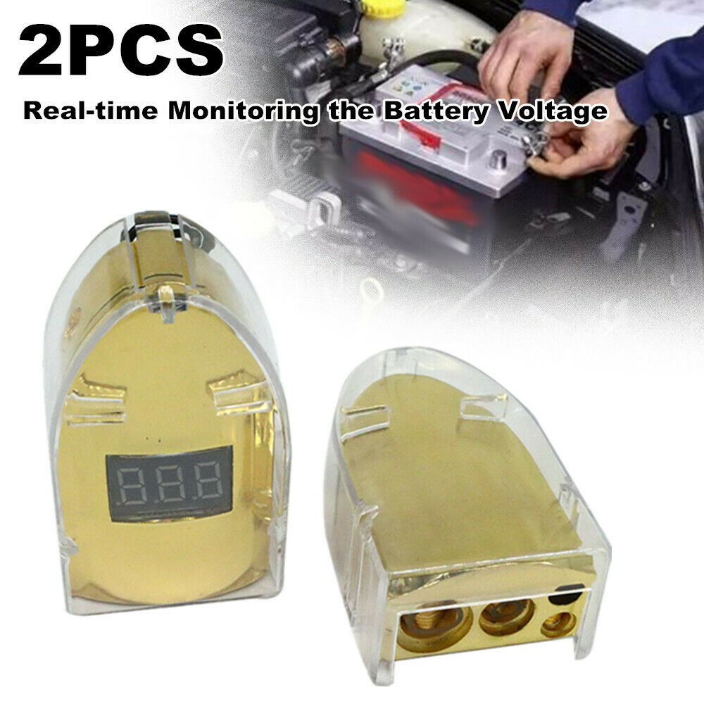 2Pcs Digital Car Battery Terminal Connectors Real Time Voltmeter 6/7/9/12MM Post