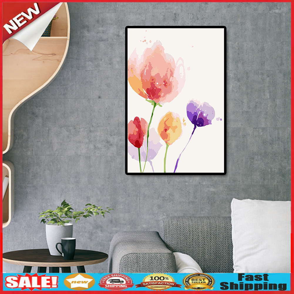 DIY Painting By Numbers Kit Flowers Hand Painted Canvas Oil Art Painting @