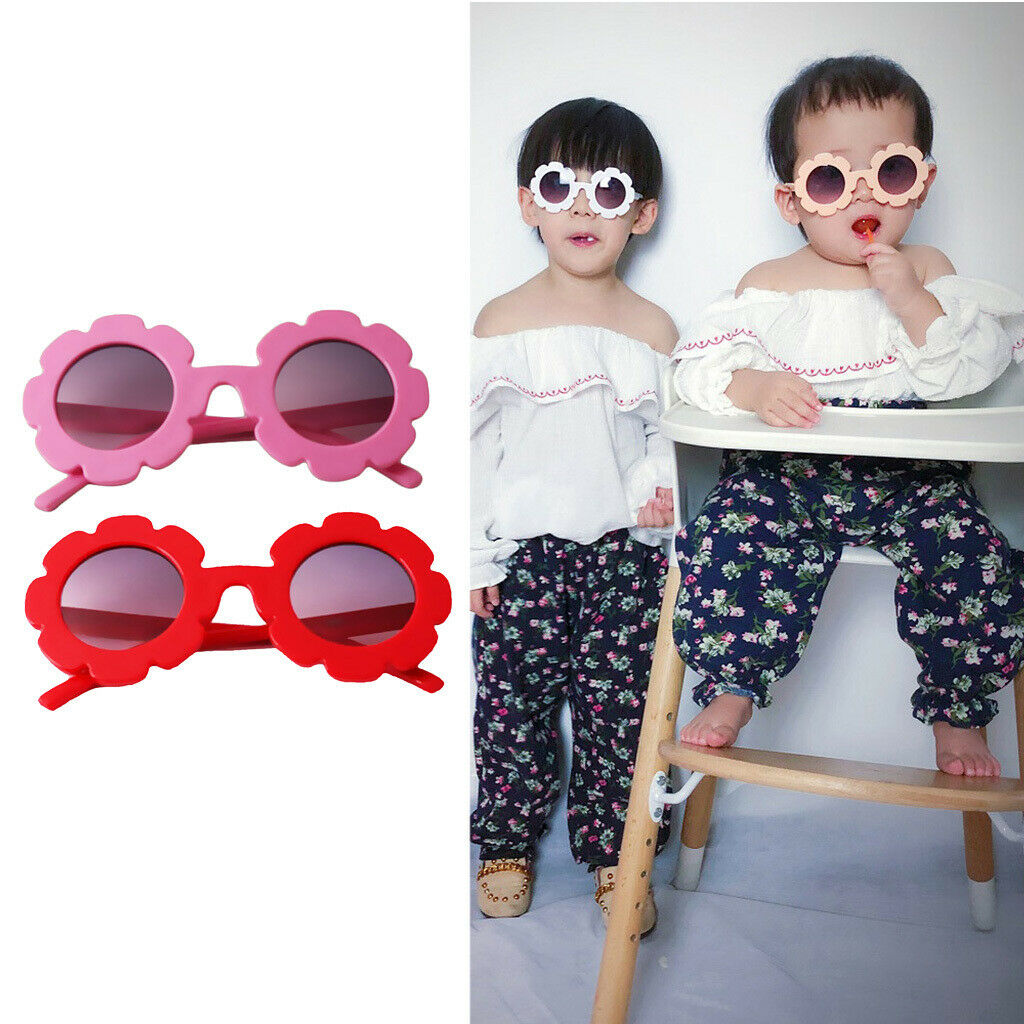 2 X Flower Sunglasses Shades UV400 for Girls Kids Baby Party Red + Pink