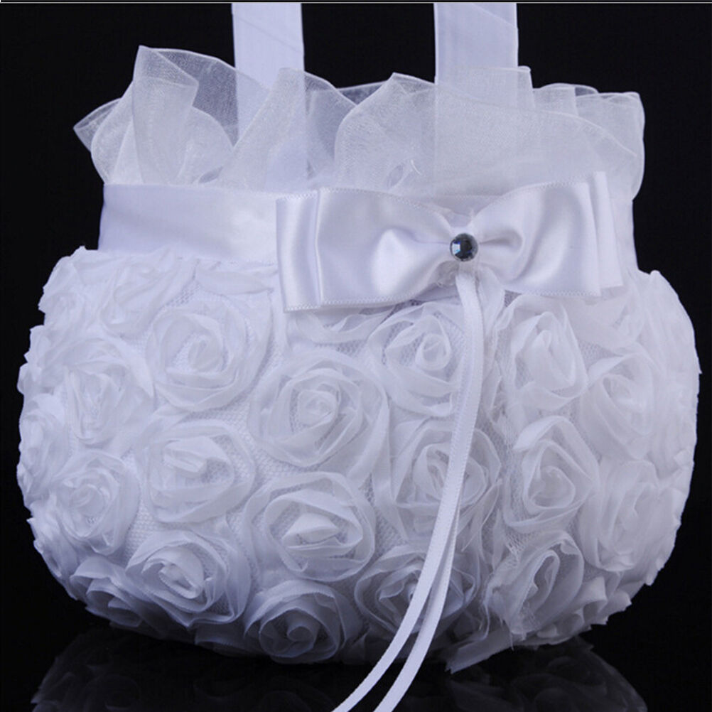 Wedding Ceremony Party Love Case Satin Bowknot Rose Flower Girl Basket BDAU