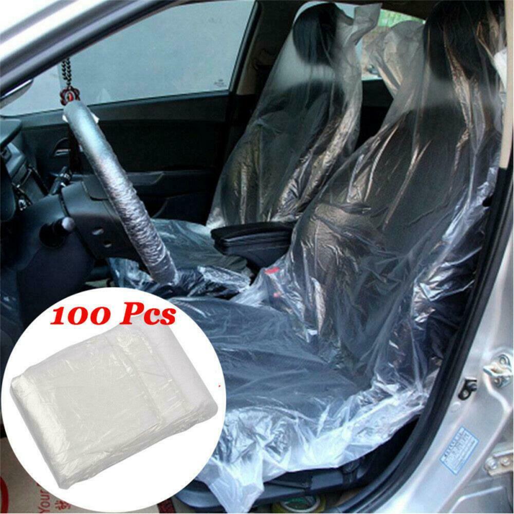 100PCS Disposable Car Soft Seat Cover Plastic Waterproof Repair Protective Cover