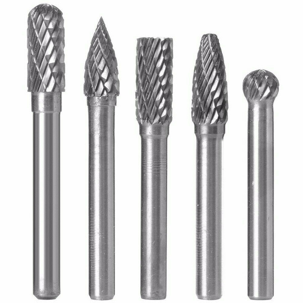 5x Rotary Burr Set Head Tungsten Carbide Burrs 1/4'' Shank Die Grinder Bit Tool